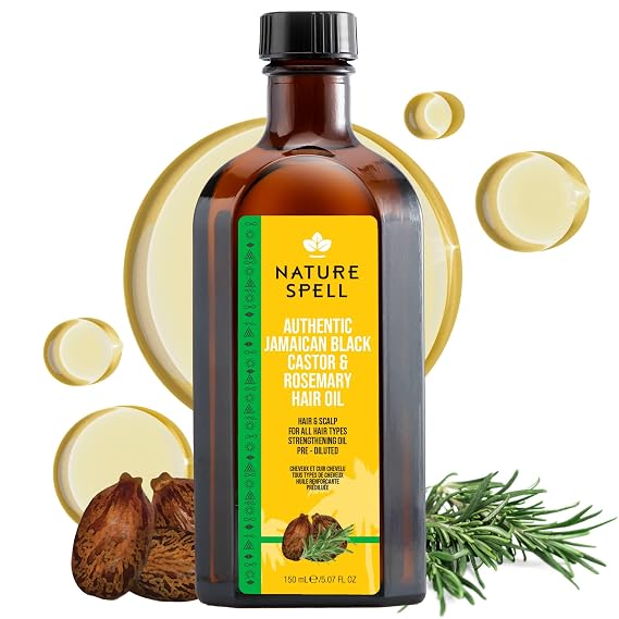 Nature Spell Jamaican Black Castor and Rosemary Oil Blend, 5.07 Fl Oz | For Hair & Scalp, Pre-Diluted Oil to Strengthen Roots and Smooth Strands, For All Hair Types, Vegan