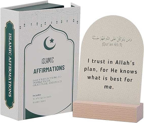Islamic Affirmation Cards Set of 30, Magnetic Box & Stand - Ideal for Ramadan Gifts, Eid Gifts, Islamic Gifts, Eid Decorations for Home, Eid Mubarak Decorations, Positive Affirmations Cards, Muslim