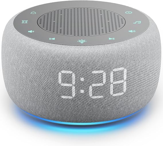 Buffbee Alarm Clock with Sound Machine for Bedrooms 2-in-1 White Noise Machine for Sleep, Gentle Wake-Up with Soft Alarm Sounds, Ambient Night Light, Plug-in, Sleep Better, Wake Gently