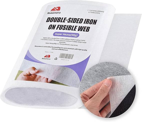 Double Sided Fusible Interfacing Web for Sewing, Super Heavy 90g Adhesive, 11.8"5 Yards, Washable Fusible Webbing for Fabric Applique, Quilting, Crafts