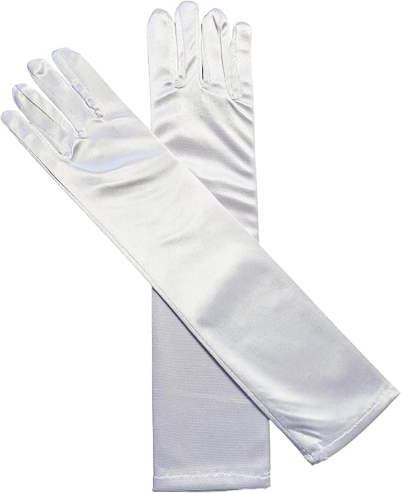 Aslana 14"-15" Elbow Long Satin Gloves for 4-9 yrs Girls Kids Flower Girls Princess Cosplay