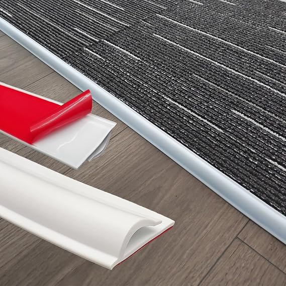 Carpet to Tile Transition Strip, Flexible Carpet Edging from Carpet to Tile Floor, Self Adhesive Cuttable Carpet Edge Trim Strip, Flexible Rug Edge Protector for Doorway(White 10ft)