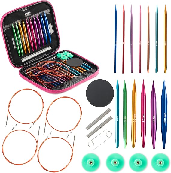 Versatile Interchangeable Circular Knitting Needles - 13 Aluminium Alloy Interchangeable Needles, 4 Durable Cables, Perfect for Beginners & Experts