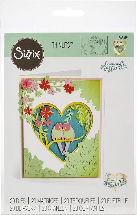 Sizzix Chilson Thinlits zımba şablonları 20 adet 663619 Aşk kuşları gölge tema kutusu Courtney, çok renkli, standart boyut