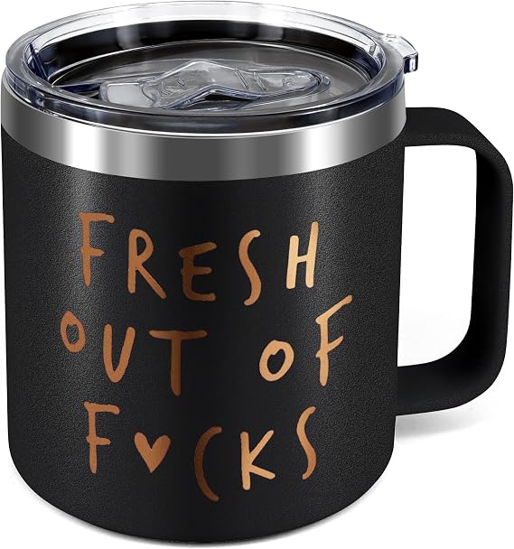 Fresh Out of Sarcastic Coffee Tumbler,12 Oz Insulated Stainless Steel Travel Coffee Mug with Handle,Sarcastic Novelty Cups Gag Gift for Friends Coworkers Boss Employee,Humorous Gift for Birthday