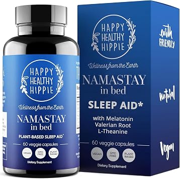 Namastay in Bed - Natural Sleep Aid for Adults - Low Dose Melatonin 0.5 Mg, Valerian Root, L-Theanine, Magnolia Bark, Chamomile - No Morning Grogginess, Non-Habit Forming, for Women - Vegan, 60 Ct