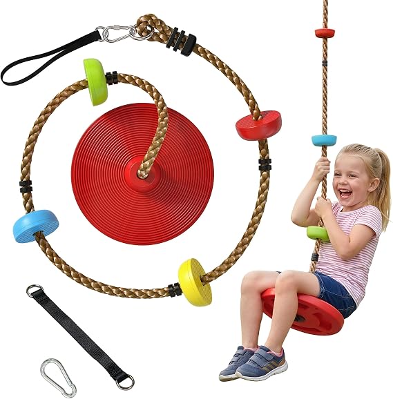 AIYAPLAY Climbing Rope, Kids Tree Swing Kit with Disc Swings Seat, Red