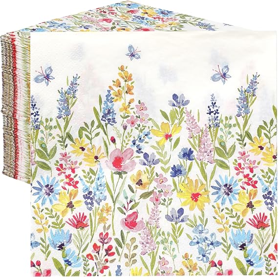 Table Kind 100 x Soft Paper Floral Napkins | 2ply 33cm | Disposable Patterned Party Serviettes for Mother's Day, Flower Easter Napkins for Weddings or Everyday Eco-Friendly Home Compostable Recyclable