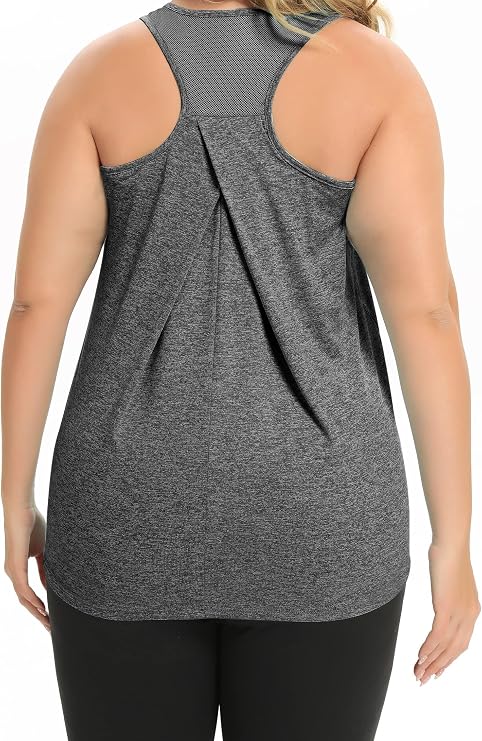FOREYOND Plus Size Athletic Workout Tank Tops Racerback for Women Loose | Lightweight loose-fit racerback tank. Sweat-wicking fabric keeps cool. Perfect for gym, yoga & daily. Sizes 1XL-5XL.