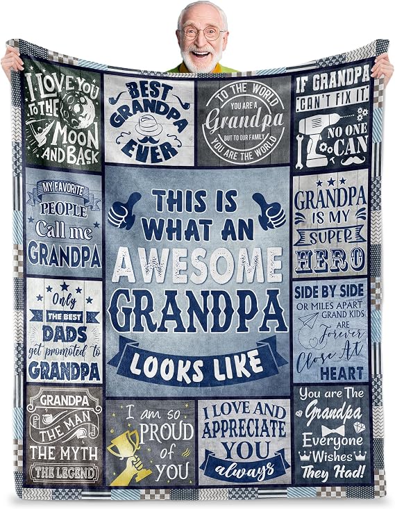 Grandpa Blanket 60"X50", Best Gifts for Grandpa from Grandkids, Grandfather Gifts for Birthday Fathers Day Christmas, Warm Soft Cozy Throw