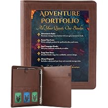 Soar Forge Vintage Adventurer's Portfolio – PU Leather Character Sheet Binder, Binder for DND with Spell Card Display Organizer, Clear Front Cover, and Storage Pockets (Elder Brown)