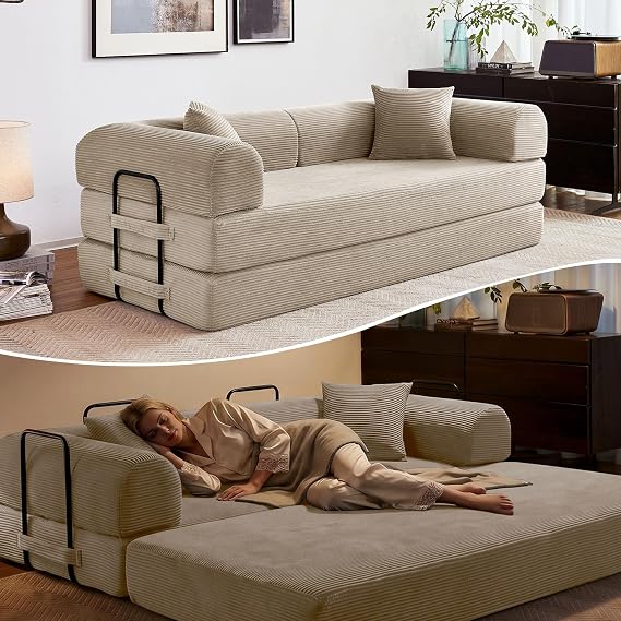 79" Convertible Sofa Bed, Boneless Sleeper Futon Couch for Living Room