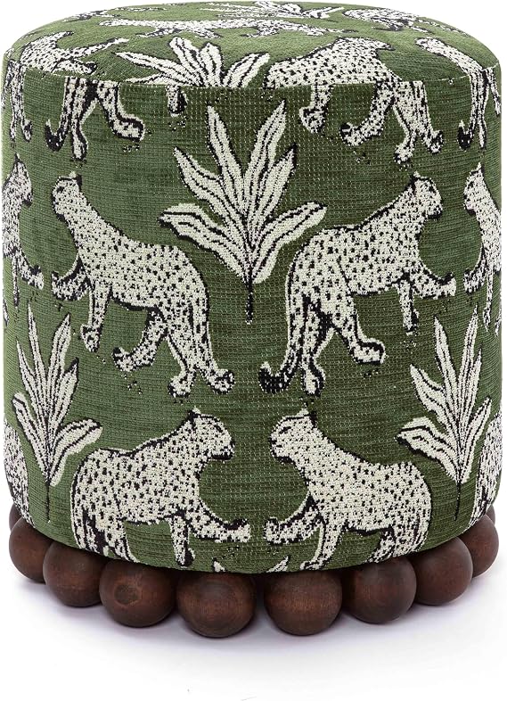 TOV Furniture Dex Olive Green Leopard Jacquard Ottoman