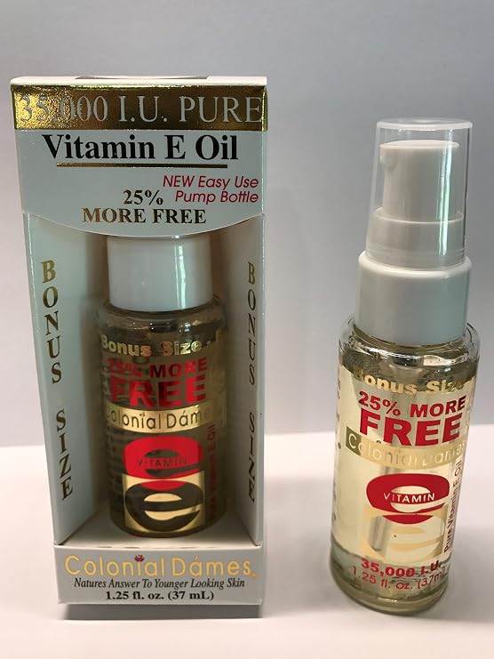 Colonial Dames 35,000 IU Pure Vitamin E Oil 1.25 fl. Oz. Pump disenser - Nighttime Skin Therapy Oil - Vitamin E-Oil for Hydrated Youthful Looking Skin
