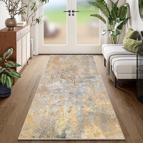 Beige Gold Rug Runners for Hallways Kitchen Non Slip Washable 2x6 Entryway Runner Rugs with Rubber Backing 6ft Long Carpet Runner for Laundry Room Bedroom, Low Pile Stain & Fade Resistant