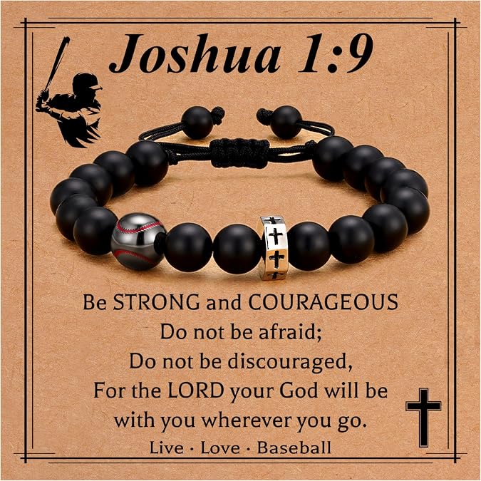 Baseball/Basketball/Football/Soccer Bracelet for Boys Cross Beaded Bracelet Gifts for Son Grandson Players Team Fan Friends,Christmas Birthday Gifts for Men Boys
