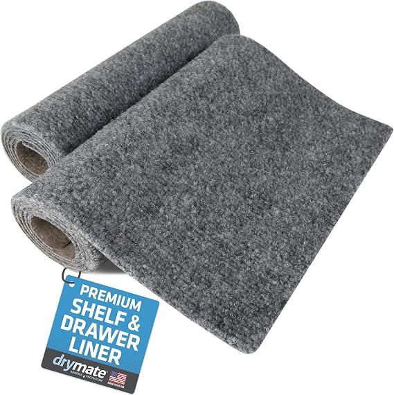 Drymate Premium Luxury Shelf & Drawer Liner, Thick Cushioned Fabric, Non-Adhesive, Absorbent, Waterproof, Slip-Resistant, Liners for Kitchen Cabinets (USA Made)(11x36)(2-Pack)(Light Grey Ridged)