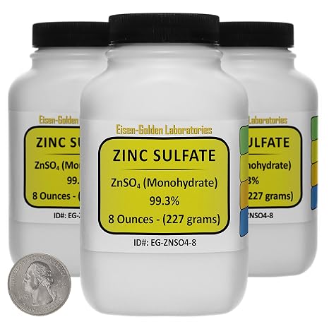 Zinc Sulfate [ZnSO4] 99.3% ACS Grade Powder 1.5 Lb in Three Space-Saver Bottles