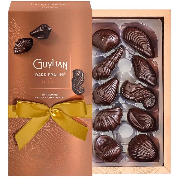 Guylian Belgian Dark Chocolate Seashells, Gourmet, 20 pc Praline, 7.94 oz | 72% Cocoa, Gourmet Dark Chocolate, Holiday Candy Gift for Women and Men, Ideal for Gifts and Holidays, Great for Sharing