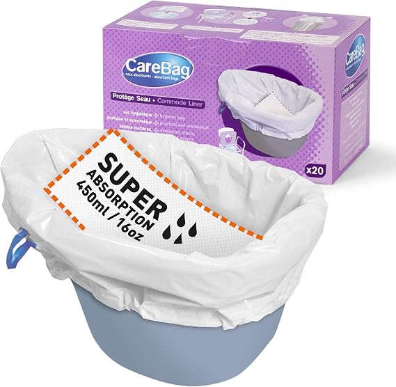 Carebag Medical Grade Commode Liners with Super Absorbent Pad, 180 Liners