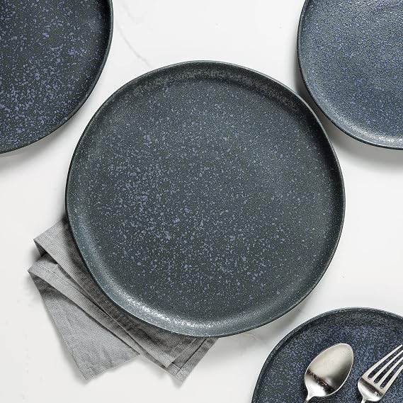 Stone Lain Tom Stoneware Dinner Plate Set of 4, Gray and Blue