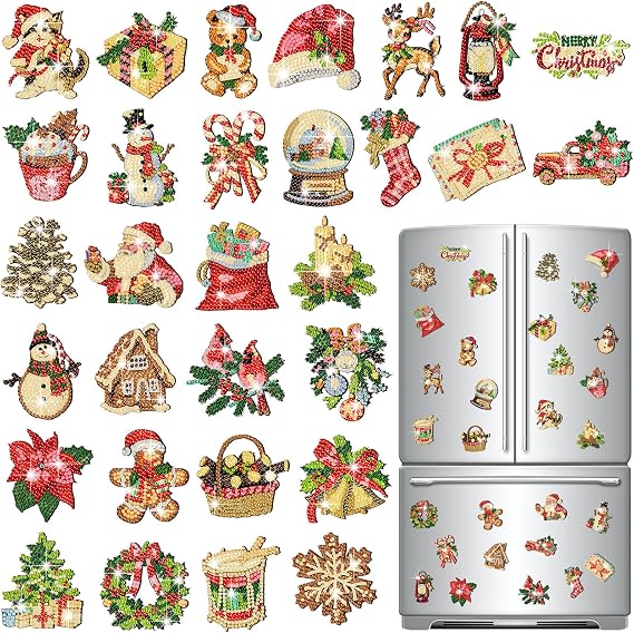 Copkim 30 Pcs Christmas Diamond Art Magnet Kits