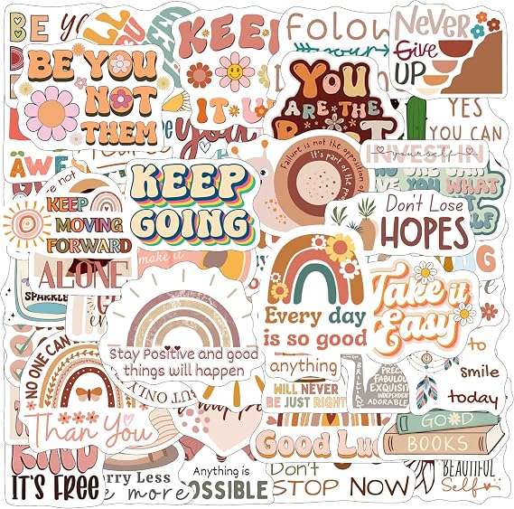 Boho Motivational Quote Stickers - 50 Pcs Inspirational Stickers for Encouragement Children Kids Adult Positive Quote Appreciation Affirmations Empowering Student Gifts Teacher Journaling Scrapbook