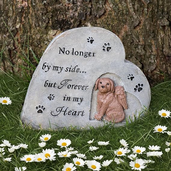 Dog Memorial Stone, Heart-Shaped Pet Grave Marker, 6.3"x5.3"