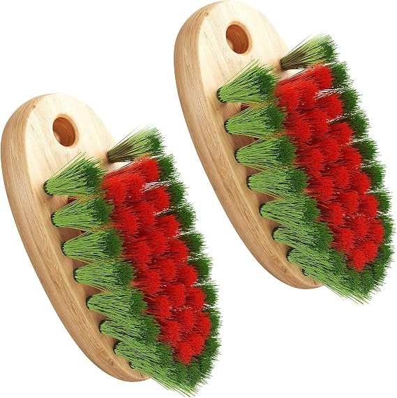 KONEX Veggie Brush - Fruit & Vegetable Produce Brush, Potato Scrubber | Food Beechwood Handle | Mushroom, Potato Scrubber Brush, Carrot or Corn Cleaner (Pack of 2)