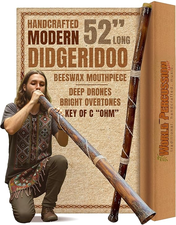 Hand-Crafted Modern Didgeridoo Instrument Beeswax Mouthpiece, Durable and Lightweight, Ideal for Beginners Key of C Ohm, Includes Free Mouthpiece and Playing Instructions