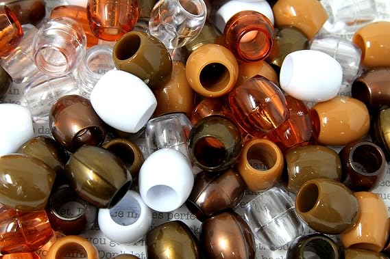 Around 60 PC X Large Premium Pony Beads - Bracelet Cool Beads, Hair Braids, Kids Crafts, Plastic, Brown Mix