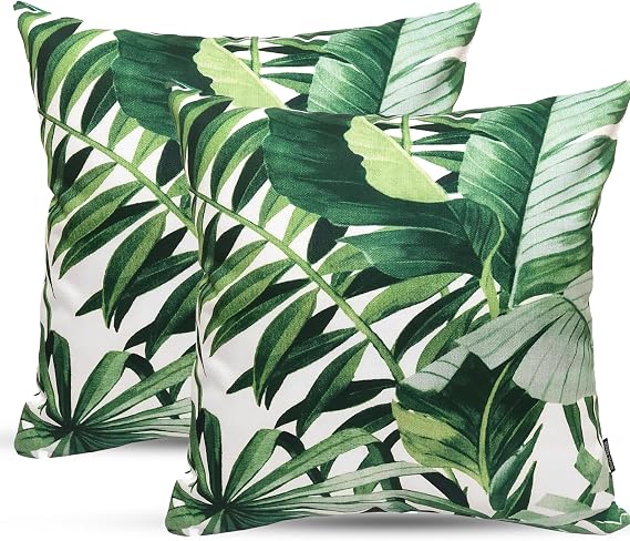 2 Pack Outdoor Cushions Waterproof FILLED 45x45cm With Invisible Zippered Outdoor Garden Cushions Waterproof 18"x18" With Cushion Covers & Pillow For Living Room Garden Sofa (Jamil Green)