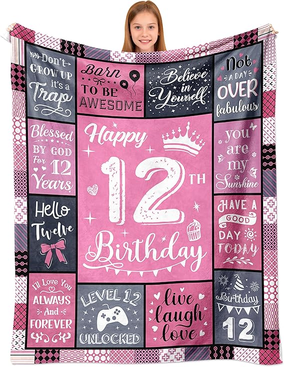 12 Year Old Girl Birthday Gifts, Birthday Gift for 12 Year Old Girl, 12th Birthday Gifts for Girls, Birthday Gifts for Girls Age 12, Presents for 12 year old Girls, 12 Yr Girl Gifts Blanket 60"X50"