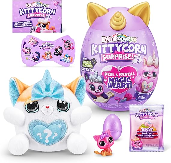 Rainbocorns Kittycorn Surprise Series 2 Exotic Cat by ZURU, Collectible Plush Stuffed Animal, Surprise Egg, Sticker Pack, Slime, Ages 3+ for Girls, Children
