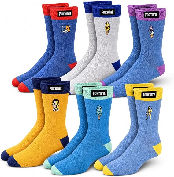 FORTNITE Fun: 6-Pack High Socks for Boys and Teens Vibrant Gaming Designs, Comfortable Fit, Durable Materials