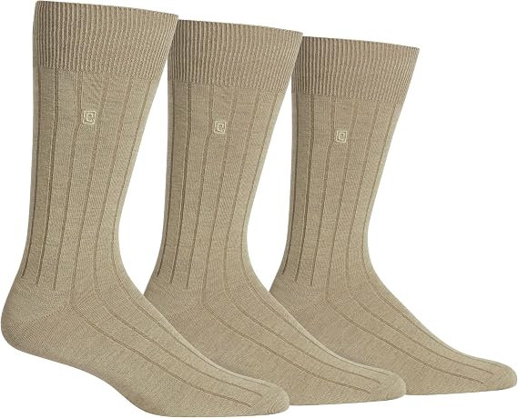 Chaps Men's Soft Touch True Rib Dress Crew Socks - 3 Pair Pack - Modal Blend and Embroidered Detail