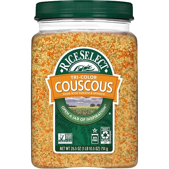 RiceSelect Tri-Color Couscous, Moroccan-Style Couscous, Non-GMO, Certified Kosher, 26.5oz Jar (Pack of 1)