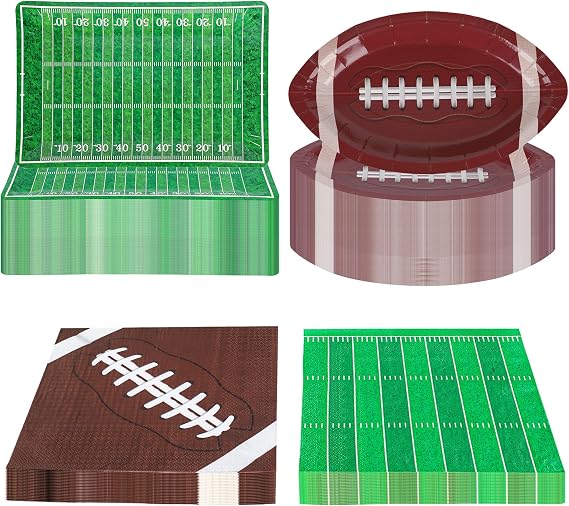 96 PCS Football Party Supplies Football Sports Paper Plates and Napkins Disposable Tableware Set Serve 48 Guests for Sports Birthday Game Day Party Decor