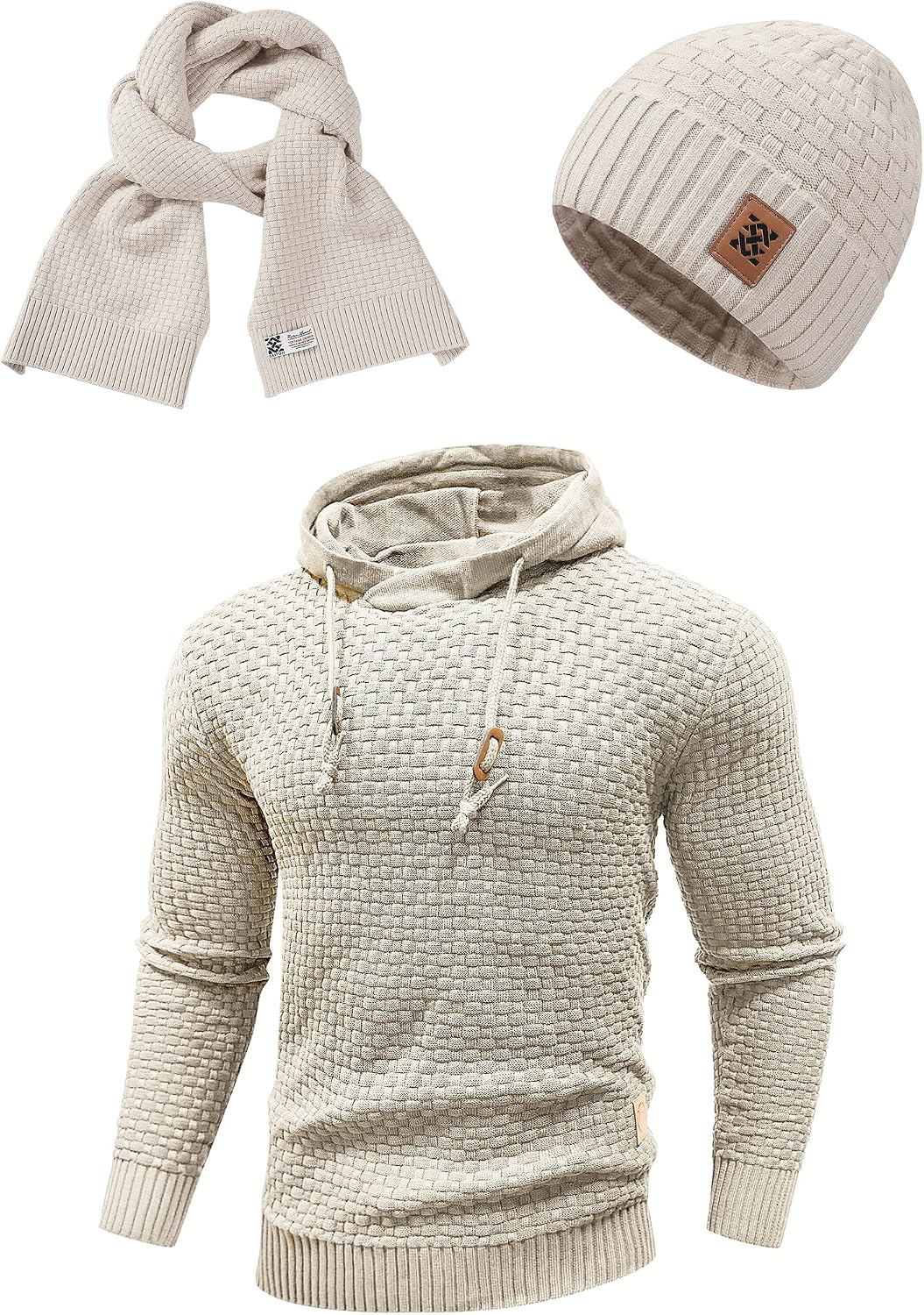 Zaitun Mens Hoodie Winter Scarf and Beanie Hats Bundle for Women Khaki X-Large
