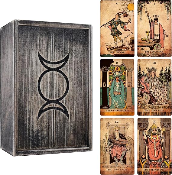 CRAFTERIAN Set of Light Tarot Cards with Dark Wooden Box. 78 Tarot Deck, Original Tarot Cards for Beginners and Experts with Guide Book.