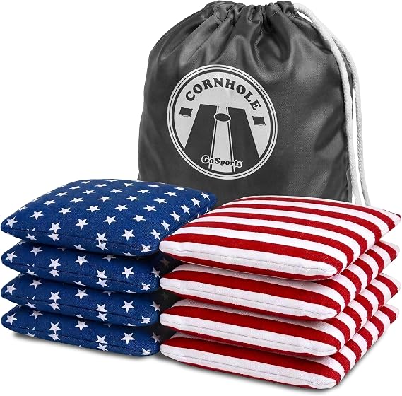 GoSports Official Regulation Cornhole Bean Bags Set of 8 for Fun Casual Cornhole Games - All Weather - American Stars and Stripes or Red and Blue