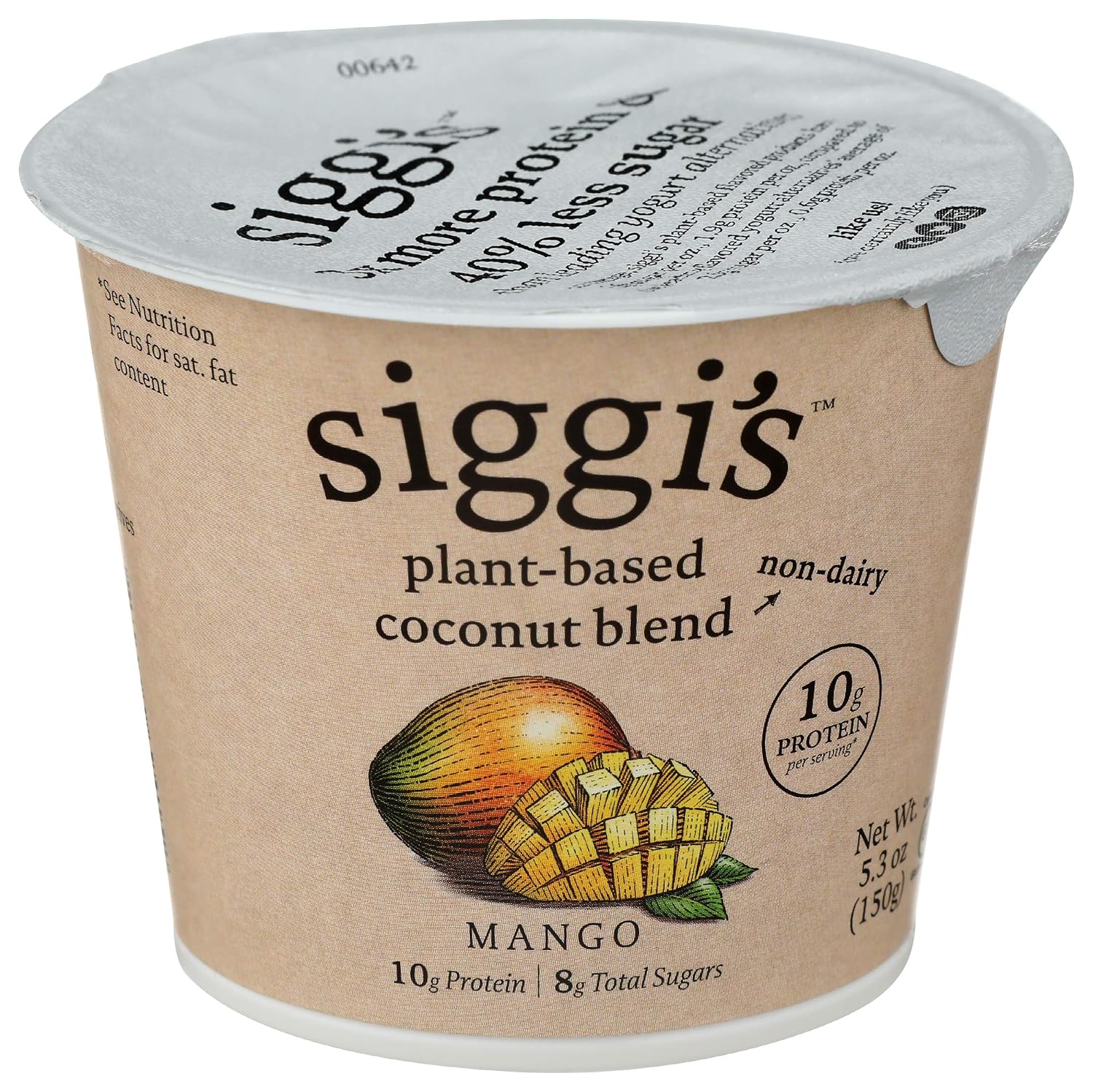 siggis® Plant-Based Coconut Blend, Mango, 5.3 oz. Cup – Single Serving Dairy Free Snack, More Protein Than Sugar