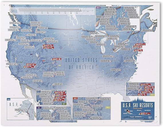 Scratch Off USA Map Skiing Print - 17 x 22 in
