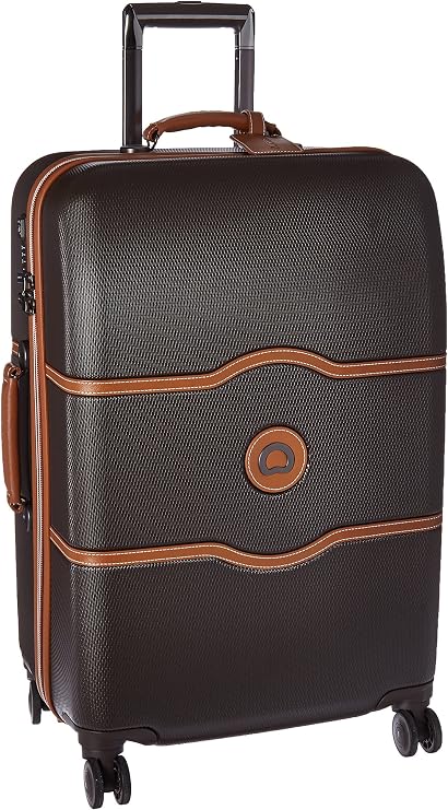 DELSEY PARIS Chatelet Hard+ Hardside Luggage with Spinner Wheels, Chocolate Brown, Checked-Medium 24 Inch