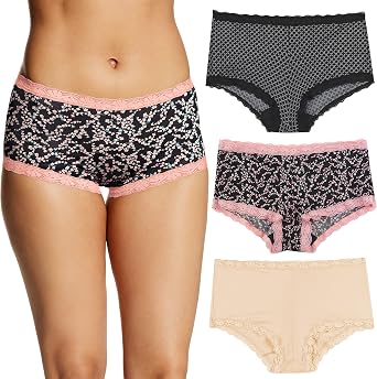 Maidenform Womens Underwear Boy Shorts Pack, 3-Pack, Microfiber Boy shorts Underwear Women Pack, Lace Panties for Women