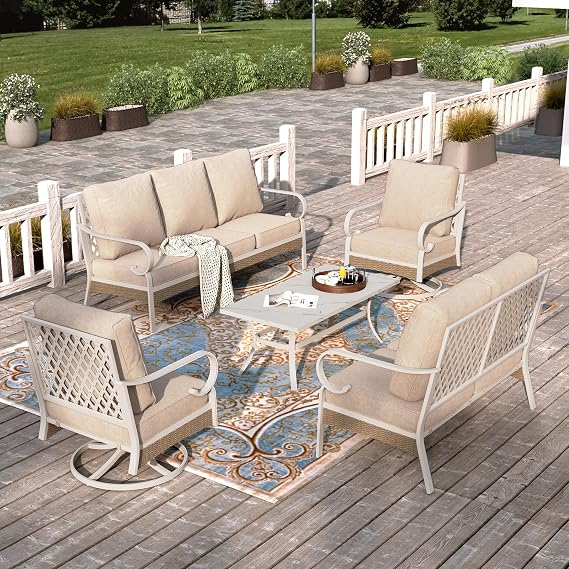 HERA'S HOUSE 5-Piece Metal Outdoor Conversation Set, 7 Seats