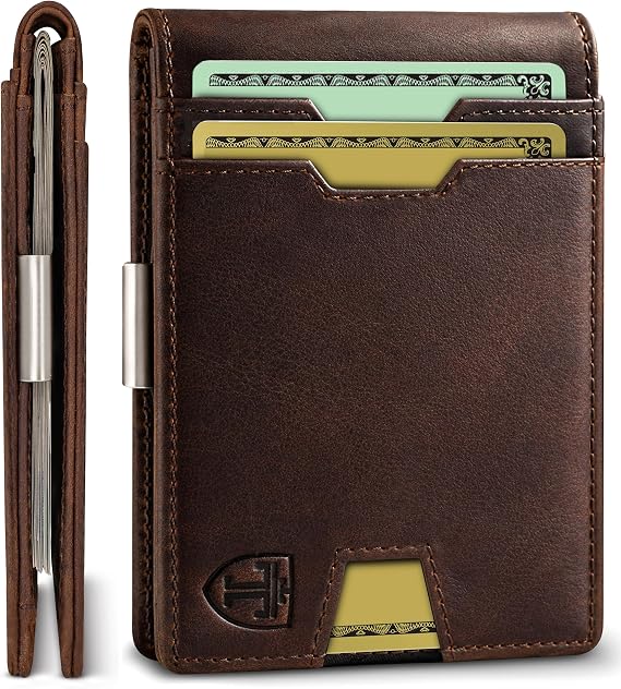 TRAVANDO Money Clip Wallet - RFID Protected Leather Wallet for Men for 11 Cards - including Gift Box (Brown Vintage)
