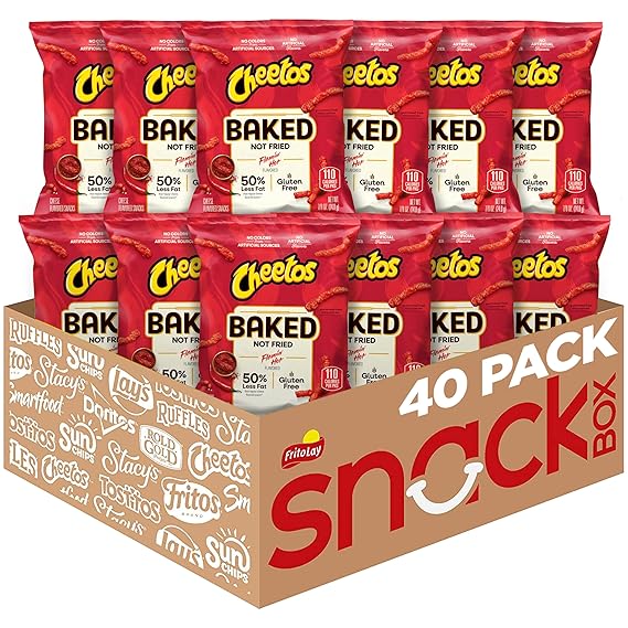 Frito Lay Baked Cheetos Crunchy Flamin' Hot, 0.87 Ounce Pack of 40 | 50% Less Fat, Gluten Free, No Artificial Flavors, No Colors from Artificial Sources