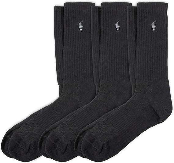 POLO RALPH LAUREN mens Tech Athletic Crew Socks - 3 Pair Pack - Sport Cushioned Arch Support