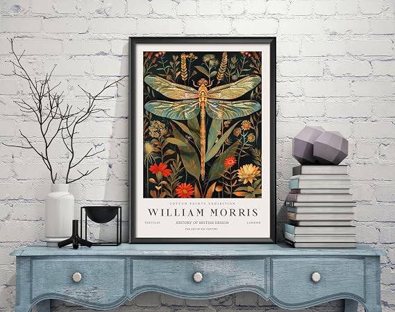 William Morris Dragonfly Print, William Morris Exhibition Print, William Morris Poster, Vintage Wall Art, Textiles Art, Vintage Poster (073b) A3